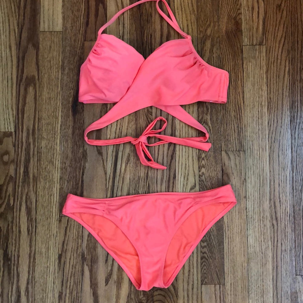 Coral wrap bikini